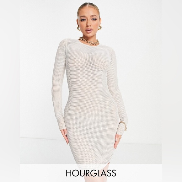 SOLD !! Naked Wardrobe Caught Up Mesh Long sleeve white Dress - Medium - Picture 1 of 10